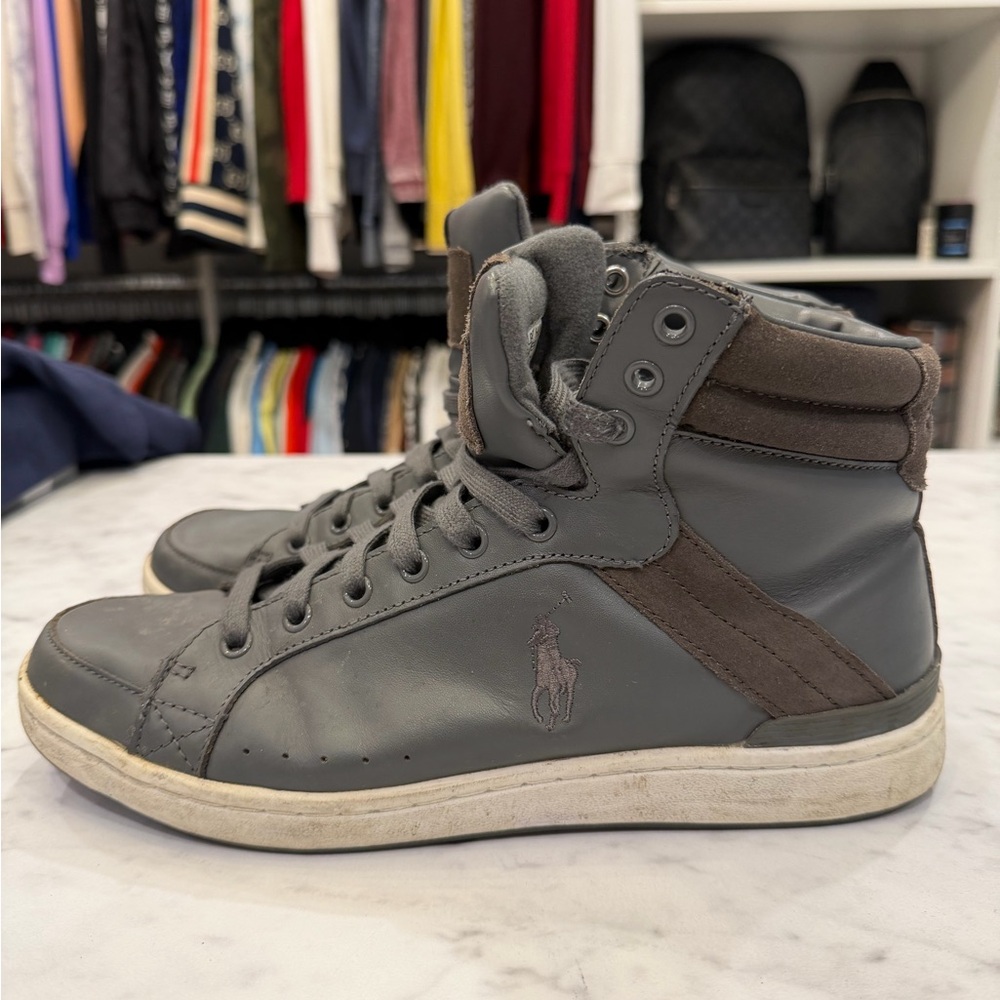 Polo Ralph Lauren Sport Mid-Top Sneakers in Charcoal and Espresso